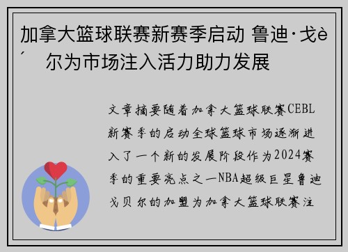 加拿大篮球联赛新赛季启动 鲁迪·戈贝尔为市场注入活力助力发展